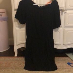 Casual black off the shoulder pocket dress